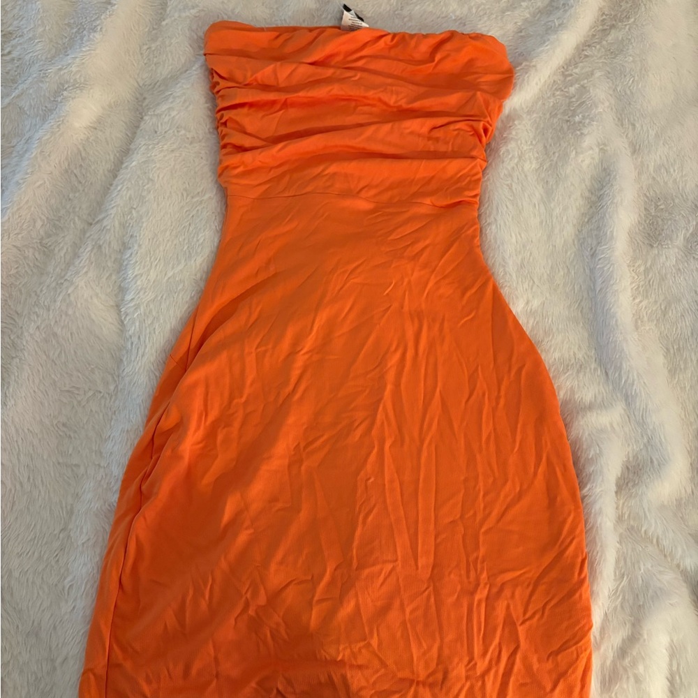 Windsor Strapless Dress in Bright Orange